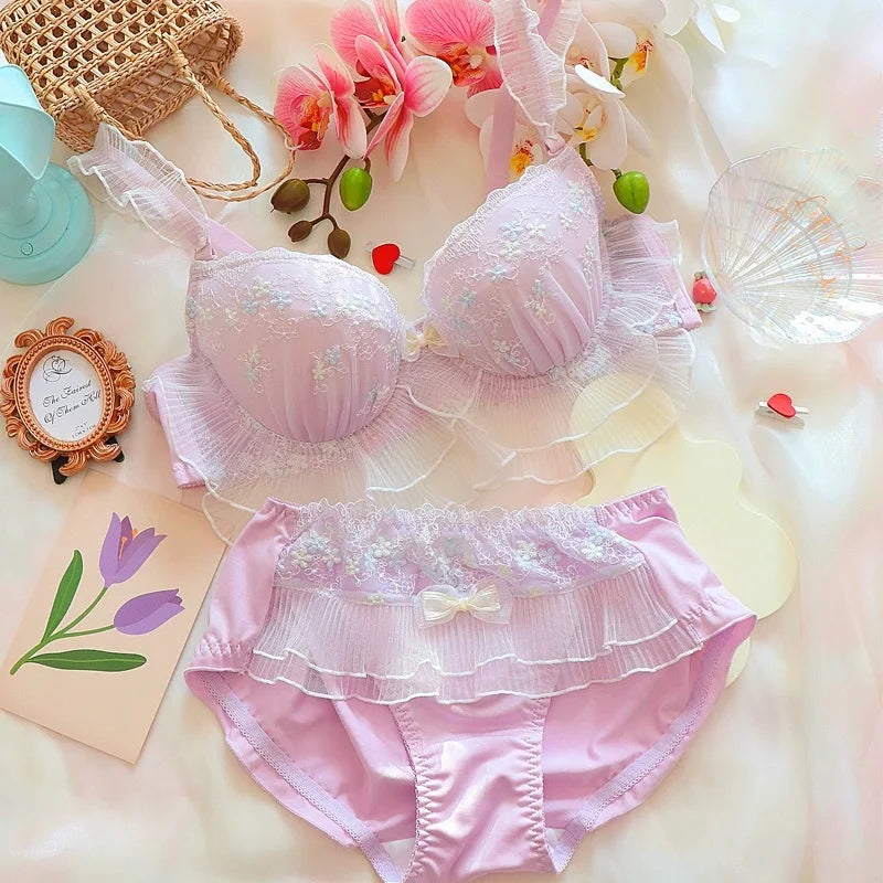 Violet fairy style lingerie high color embroidery Underwear