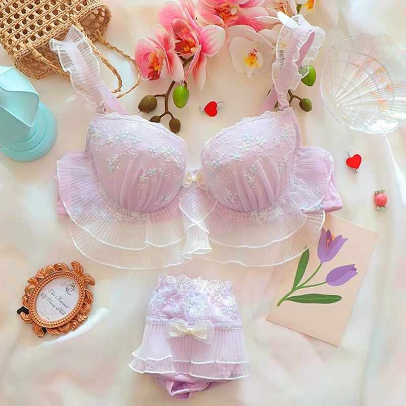 Violet fairy style lingerie high color embroidery Underwear