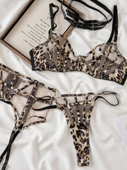 Wild leopard print lingerie with breifs suit women large size push up Underwear