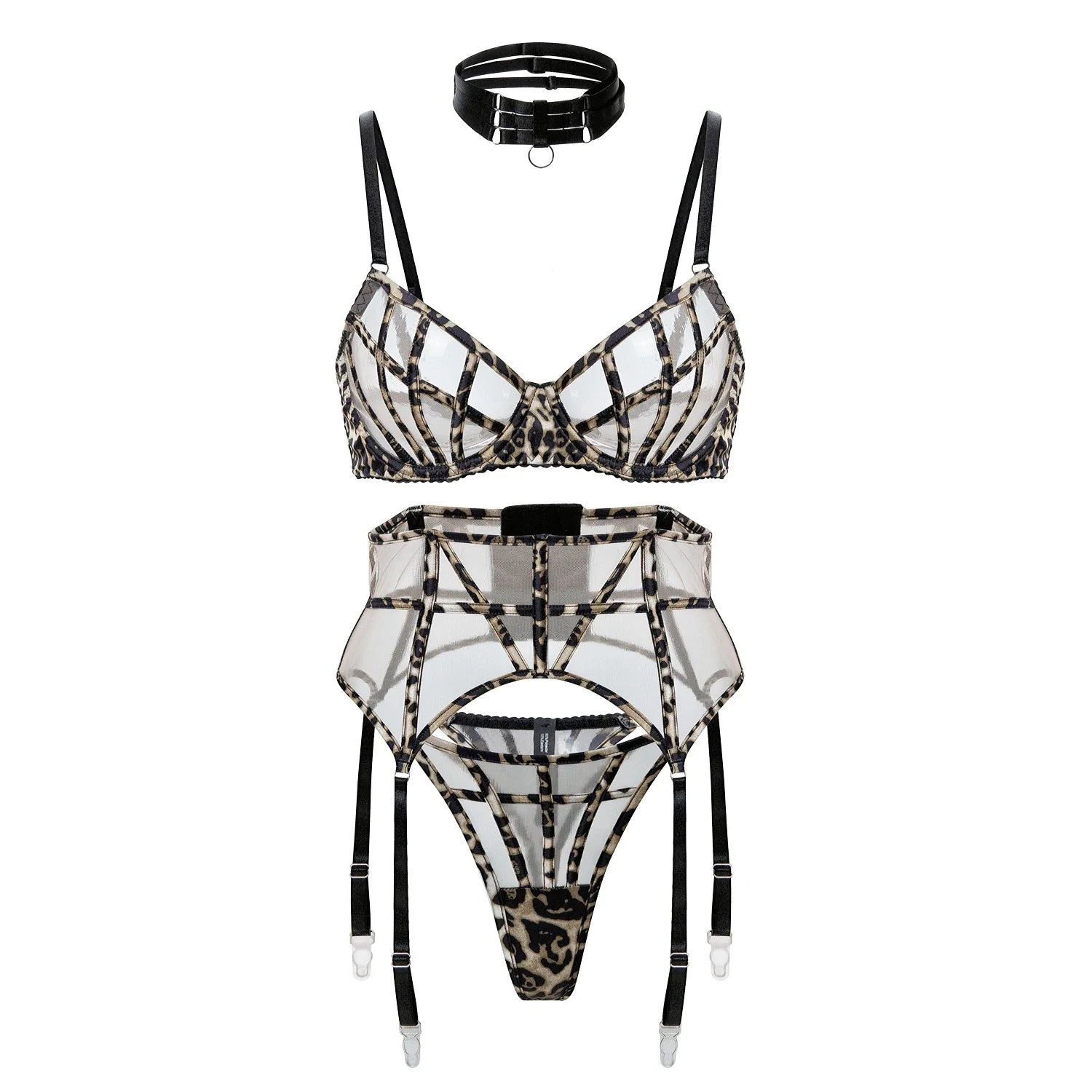 Wild leopard print lingerie with breifs suit women large size push up Underwear
