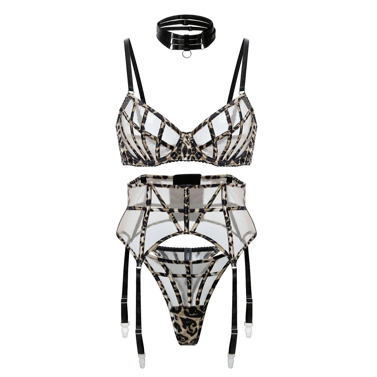 Wild leopard print lingerie with breifs suit women large size push up Underwear