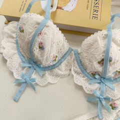 Winter embroidery cotton lingerie with underpants suit women large size soft steel ring bra Underwear