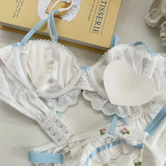 Winter embroidery cotton lingerie with underpants suit women large size soft steel ring bra Underwear
