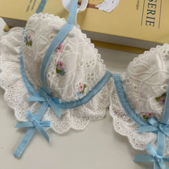 Winter embroidery cotton lingerie with underpants suit women large size soft steel ring bra Underwear