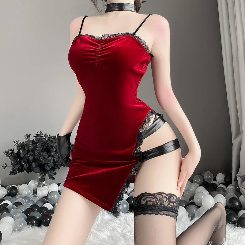 Women Sexy Lingerie Cheongsam Uniform Cosplay Naughty Sleeveless Bodycon Dress