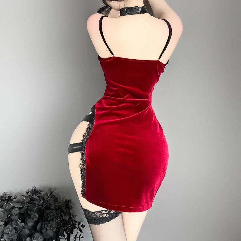 Women Sexy Lingerie Cheongsam Uniform Cosplay Naughty Sleeveless Bodycon Dress