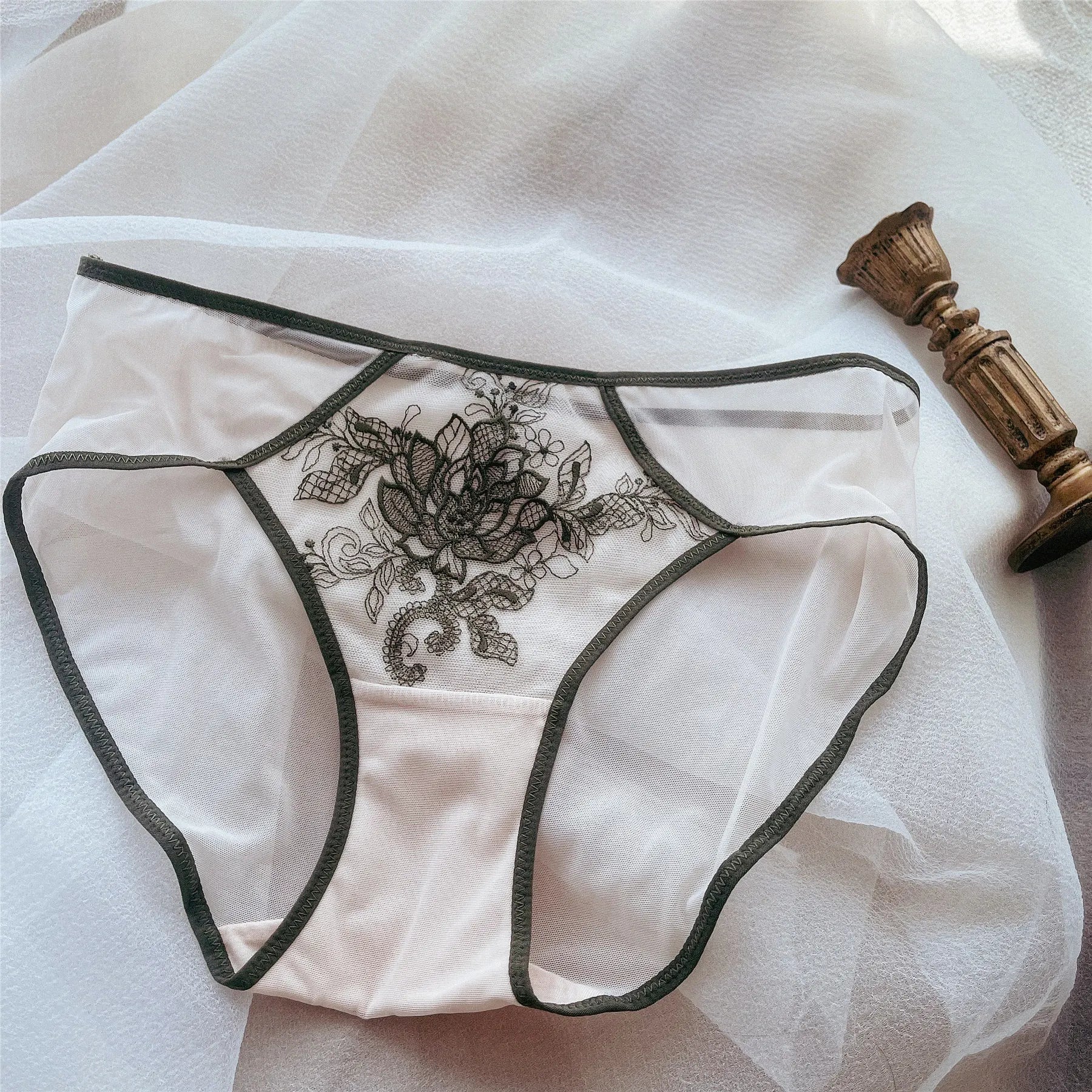 Women's French Style Light Luxury Embroidered Mesh Panties | Sexy Transparent Low-Rise Briefs