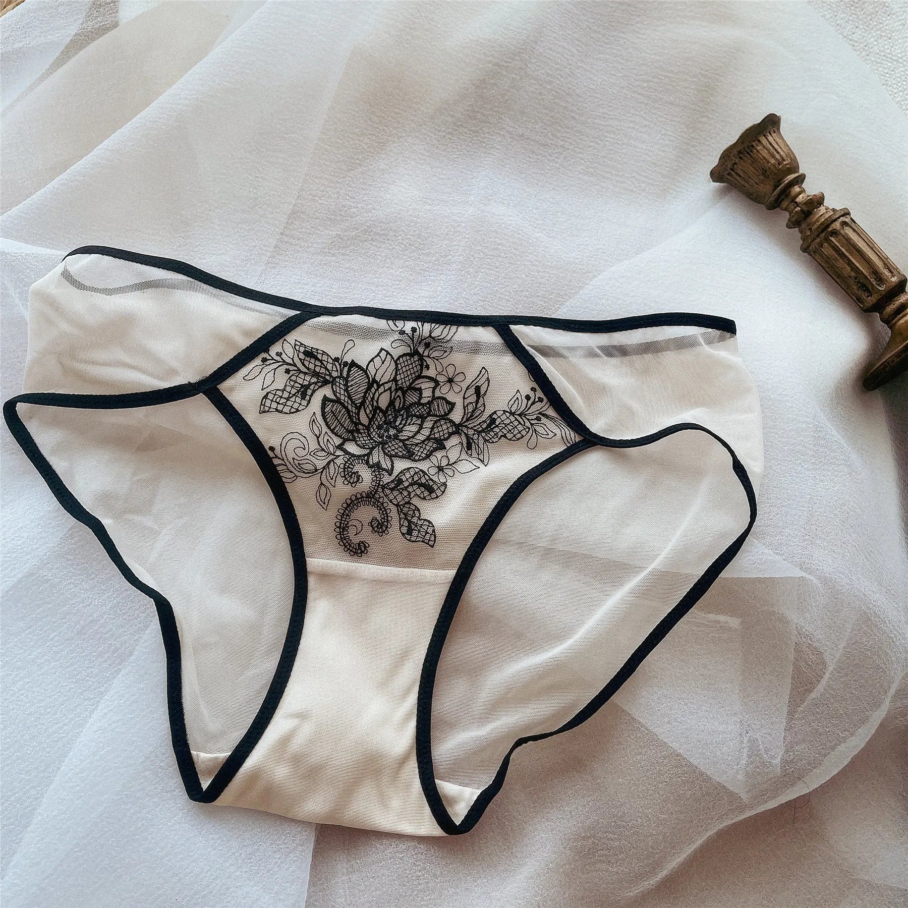 Women's French Style Light Luxury Embroidered Mesh Panties | Sexy Transparent Low-Rise Briefs