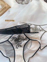 Women's French Style Light Luxury Embroidered Mesh Panties | Sexy Transparent Low-Rise Briefs
