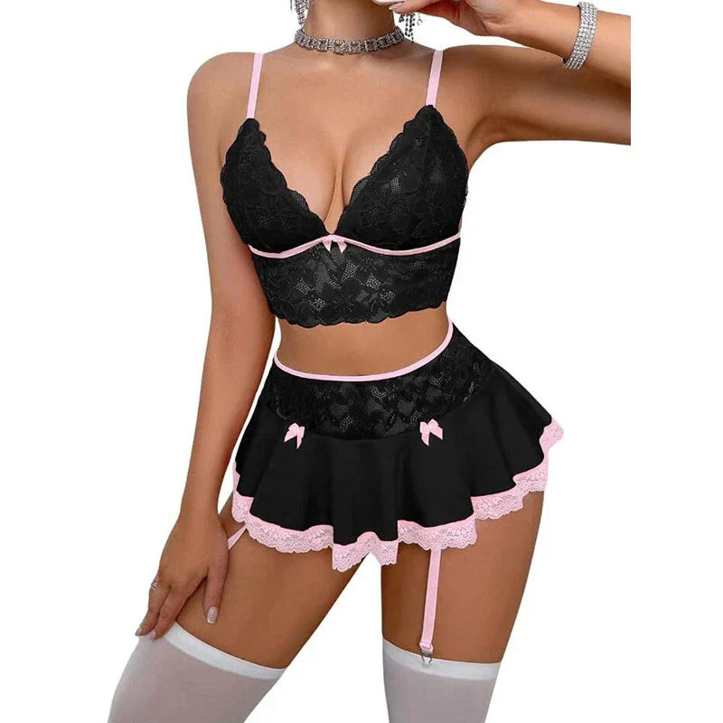 Casual Lace Patchwork Ultra A-line Skirt Party Mini Ruffle Skirt