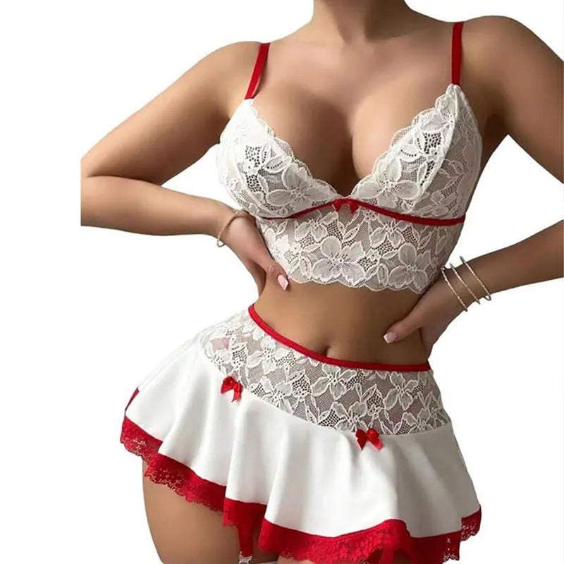 Casual Lace Patchwork Ultra A-line Skirt Party Mini Ruffle Skirt