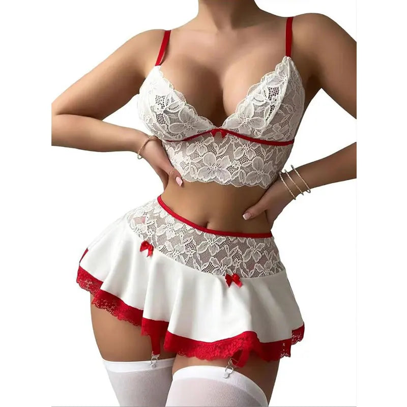 Casual Lace Patchwork Ultra A-line Skirt Party Mini Ruffle Skirt