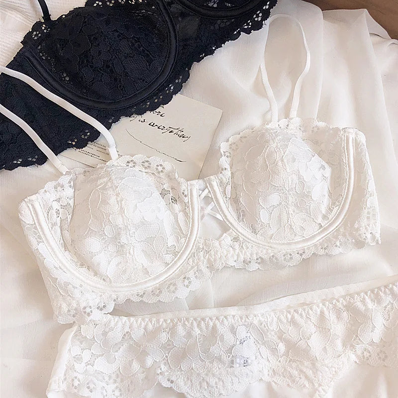 Wriufred Lace half cup bra thin cup gather Underwear