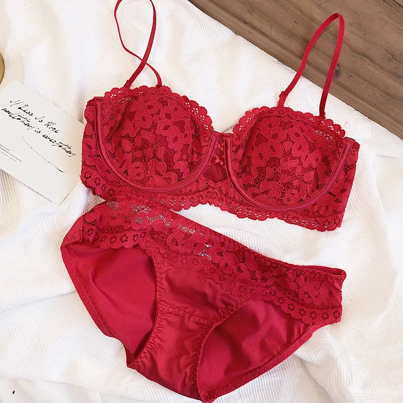 Wriufred Lace half cup bra thin cup gather Underwear