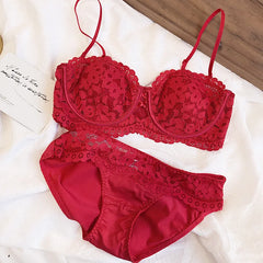 Wriufred Lace half cup bra thin cup gather Underwear