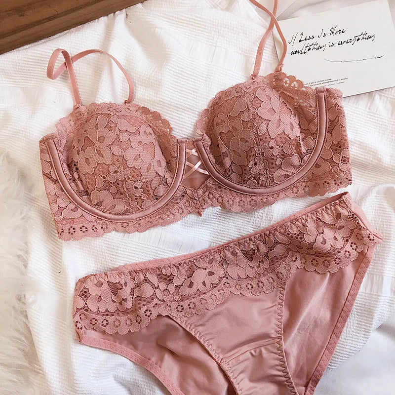 Wriufred Lace half cup bra thin cup gather Underwear