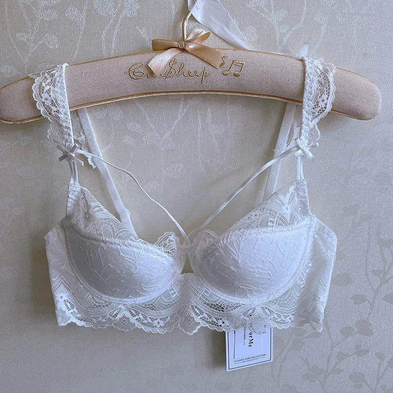 Wriufred Lace ultra-thin big breasts bra with panties sexy push up lingerie anti-sagging gathered Underwear