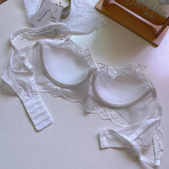 Wriufred Lace ultra-thin big breasts bra with panties sexy push up lingerie anti-sagging gathered Underwear