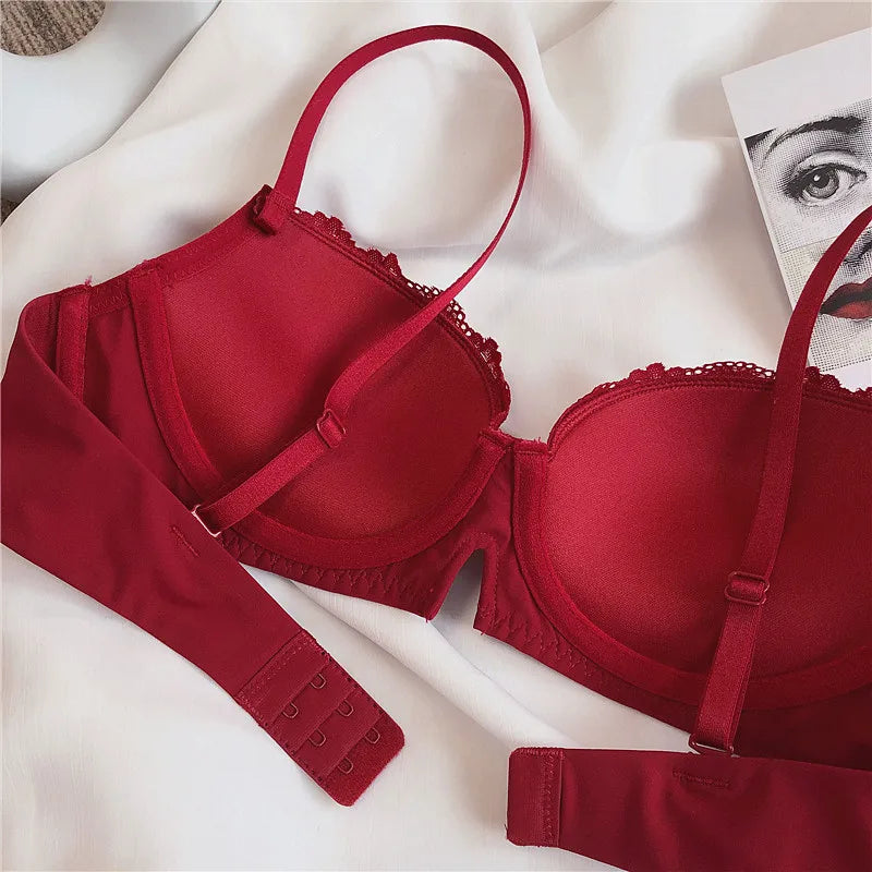 Wriufred Lace underwire gathered sexy bra Set
