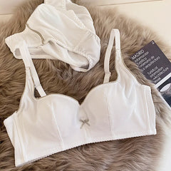 Wriufred One-line neck ribbed thin section bralette underwire push uo crystal cup bra Set