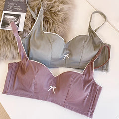 Wriufred One-line neck ribbed thin section bralette underwire push uo crystal cup bra Set