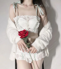 Wriufred Retro lace front buckle flower bra with panty Set