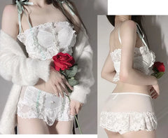 Wriufred Retro lace front buckle flower bra with panty Set