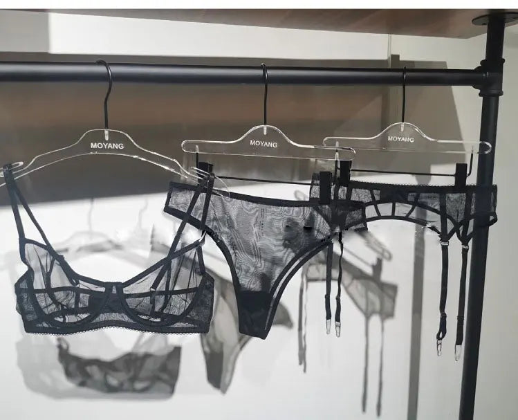 Wriufred Sexy mesh see-through bra briefs Set