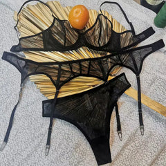 Wriufred Sexy mesh see-through bra briefs Set