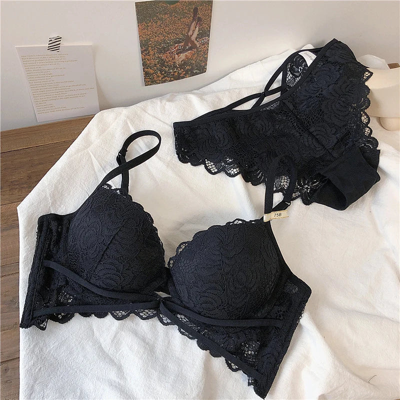 Wriufred Stereotype Gathering Lingerie Sets Lace Adjustable Sexy Bra Set