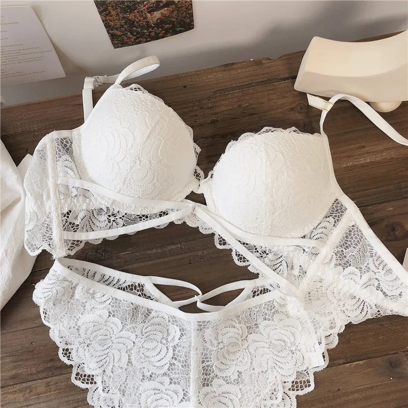 Wriufred Stereotype Gathering Lingerie Sets Lace Adjustable Sexy Bra Set