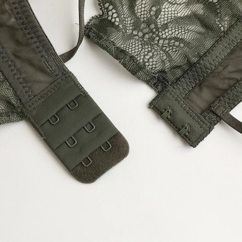 Wriufred Stereotype Gathering Lingerie Sets Lace Adjustable Sexy Bra Set
