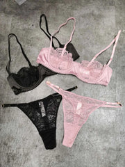 Wriufred Ultra-thin female bra without sponge sexy lace steel ring gathered lingerie Set