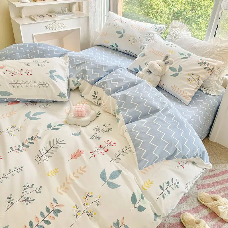 Green Floral Bedding Set Ins Twin Full Queen Size Duvet Cover No Filler Flat Sheet Pillowcase Girl Home Totel Bed Linens