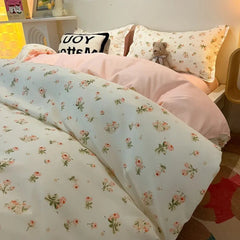 Green Floral Bedding Set Ins Twin Full Queen Size Duvet Cover No Filler Flat Sheet Pillowcase Girl Home Totel Bed Linens