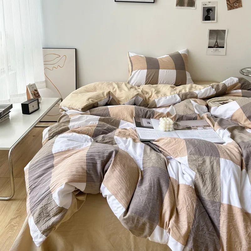 Green White Striped Bedding Set No Filler Ins Nordic Duvet Cover with Zipper Pillowcase Bed Sheet Double Queen Bed Linens