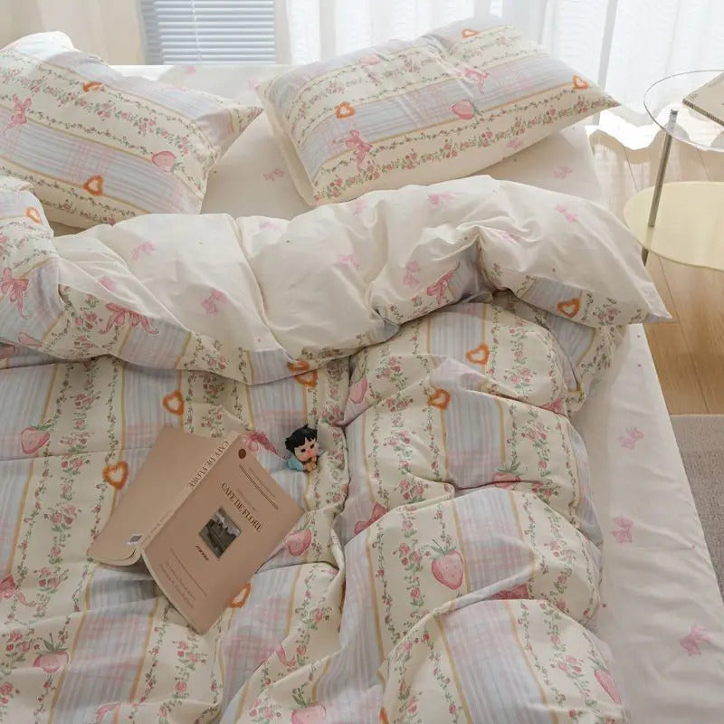 Green Floral Bedding Set Ins Twin Full Queen Size Duvet Cover No Filler Flat Sheet Pillowcase Girl Home Totel Bed Linens