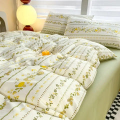 Green Floral Bedding Set Ins Twin Full Queen Size Duvet Cover No Filler Flat Sheet Pillowcase Girl Home Totel Bed Linens