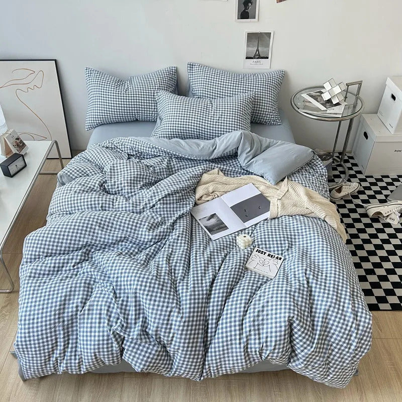 Green White Striped Bedding Set No Filler Ins Nordic Duvet Cover with Zipper Pillowcase Bed Sheet Double Queen Bed Linens