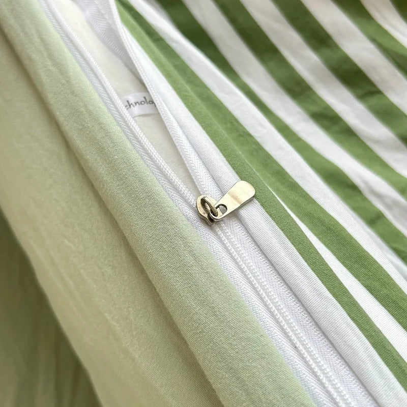 Green White Striped Bedding Set No Filler Ins Nordic Duvet Cover with Zipper Pillowcase Bed Sheet Double Queen Bed Linens