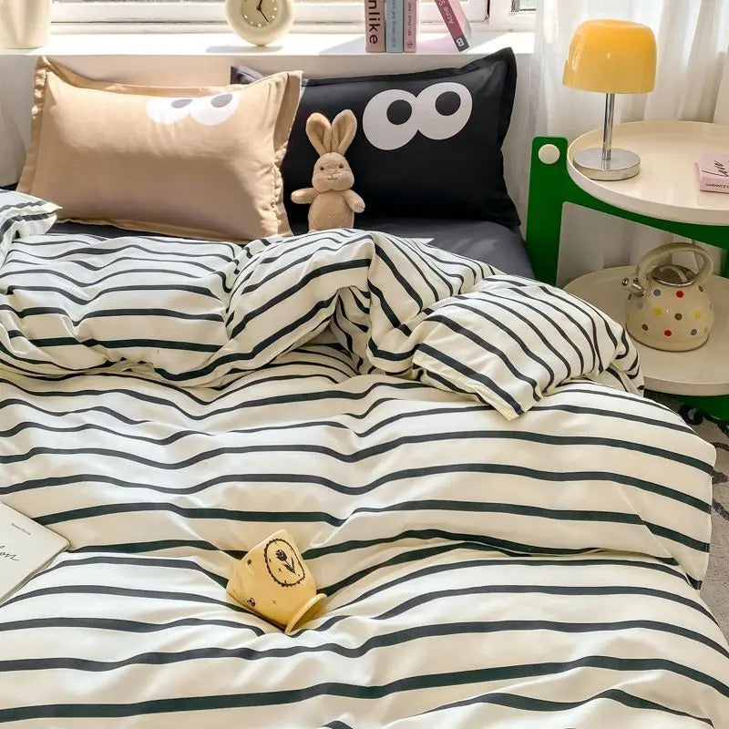 Green Nordic Bedding Set Ins Plaid Girls Boys Double Queen Size Duvet Cover Flat Sheet Pillowcase No Filler Bed Linens