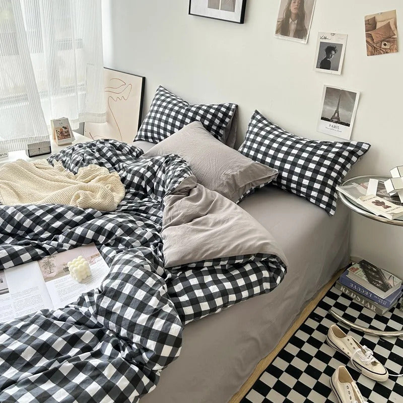 Green White Striped Bedding Set No Filler Ins Nordic Duvet Cover with Zipper Pillowcase Bed Sheet Double Queen Bed Linens
