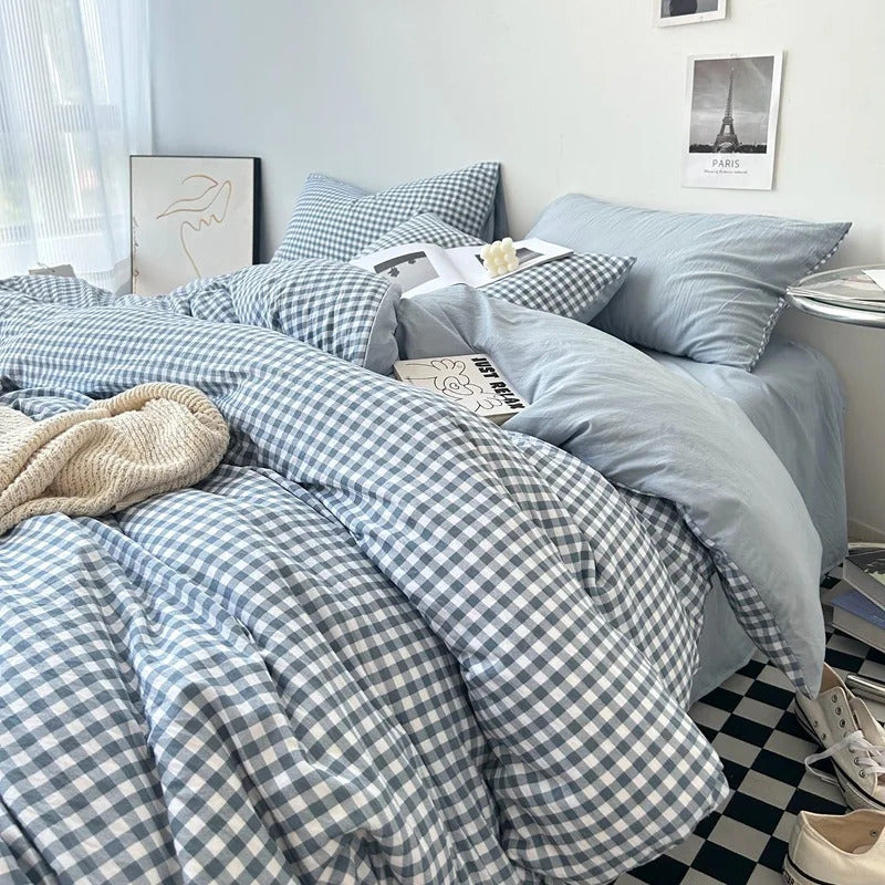 Green White Striped Bedding Set No Filler Ins Nordic Duvet Cover with Zipper Pillowcase Bed Sheet Double Queen Bed Linens